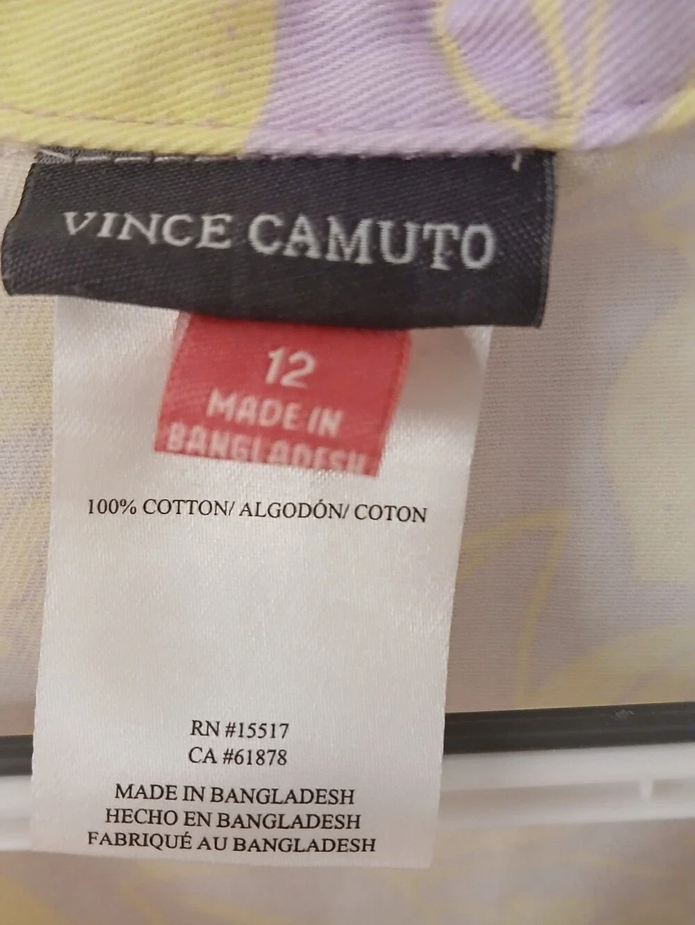 Vince Camuto Girls Romper – Size 12 – Lavender/Yellow Print – 100% Cotton